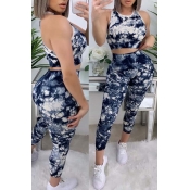 lovely Sportswear Print Blue Two-piece Pants Set