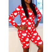 lovely Casual Print Red Plus Size One-piece Romper