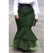 lovely Trendy Patchwork Green Plus Size Skirt