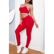 lovely Sportswear Patchwork Red Two-piece Pants Se