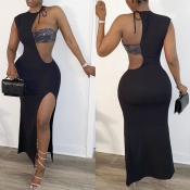 Lovely Sexy One Shoulder Black Ankle Length Dress