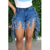 LW Casual Tassel Design Blue Denim Shorts