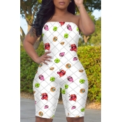 lovely Stylish Dew Shoulder Lip Print Pure White O