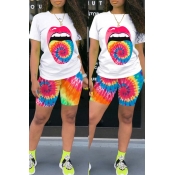 LW Leisure Lip Print Orange Two-piece Shorts Set