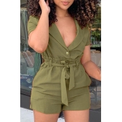 lovely Casual O Neck Tie-dye Army Green Two-piece 