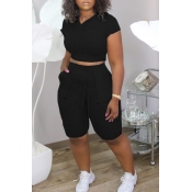 Lovely Sportswear Pocket Patched Black Two-piece S