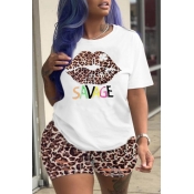 Lovely Leisure Leopard Print Plus Size Two-piece S