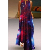 lovely Casual Starry Sky Print Red Ankle Length Pl