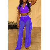 lovely Trendy See-through Purple Two-piece Pants S