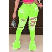 Lovely Trendy Hollow-out Green Plus Size Jeans