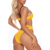 lovely Cut-Out Yellow Two-piece Swimsuit
