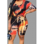 LW Plus Size Leisure Tie-dye Black Two-piece Short