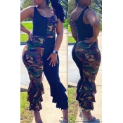 lovely Trendy Print Patchwork Black One-piece Jump