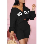 lovely Leisure Letter Black Plus Size Two-piece Sh