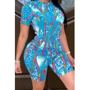 lovely Leisure Print Skyblue Plus Size Two-piece S