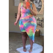 lovely Trendy Tie-dye Multicolor Plus Size Two-pie