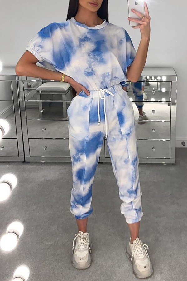 

lovely Casual Tie-dye Blue Two-piece Pants Set