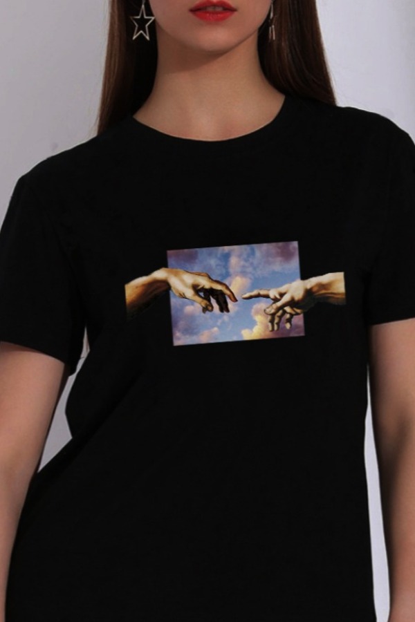 

lovely Casual O Neck Print Black Plus Size T-shirt