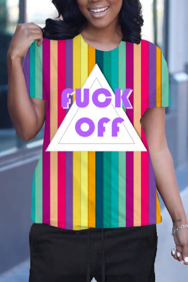 

lovely Casual O Neck Striped Print Multicolor T-shirt, Multicolor mstn