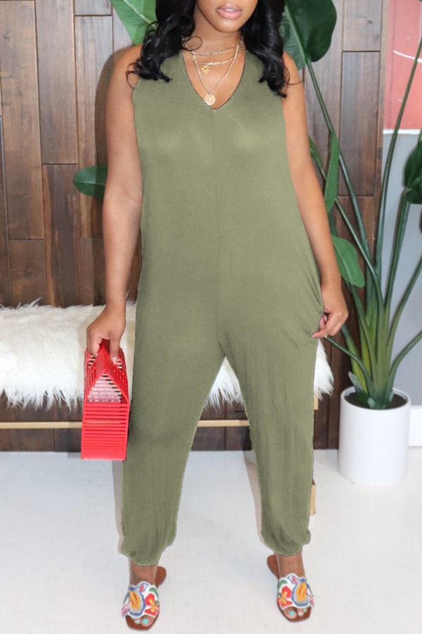 

lovely Casual V Neck Army Green One-piece Jumpsuit