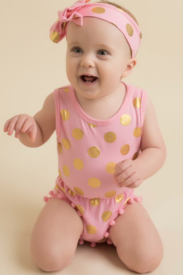 

lovely Sweet Dot Print Pink Girl One-piece Romper
