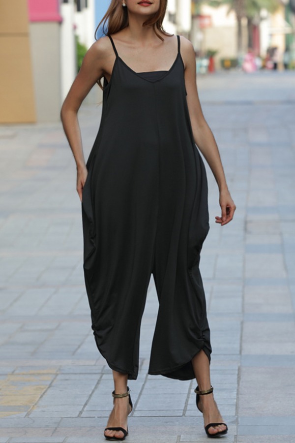 

lovely Casual Loose Black Plus Size One-piece Jumpsuit