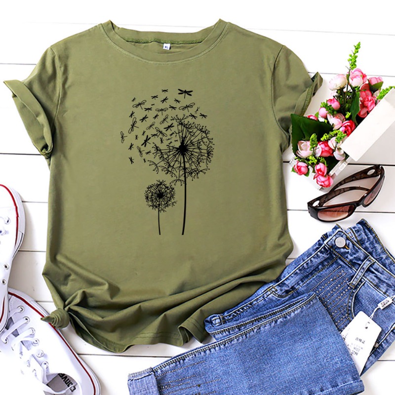 

lovely Casual O Neck Print Army Green T-shirt