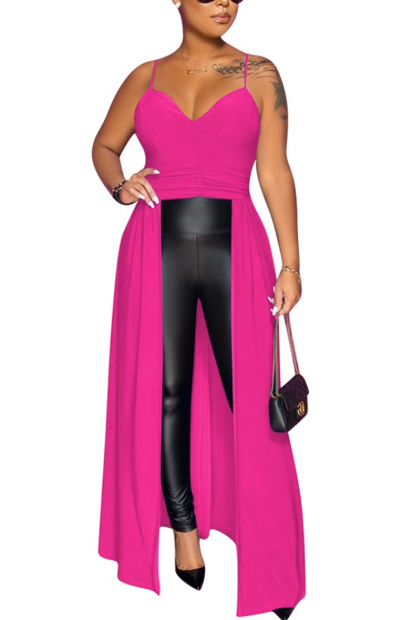 

lovely Sexy Spaghetti Strap Backless Rose Red Blouses