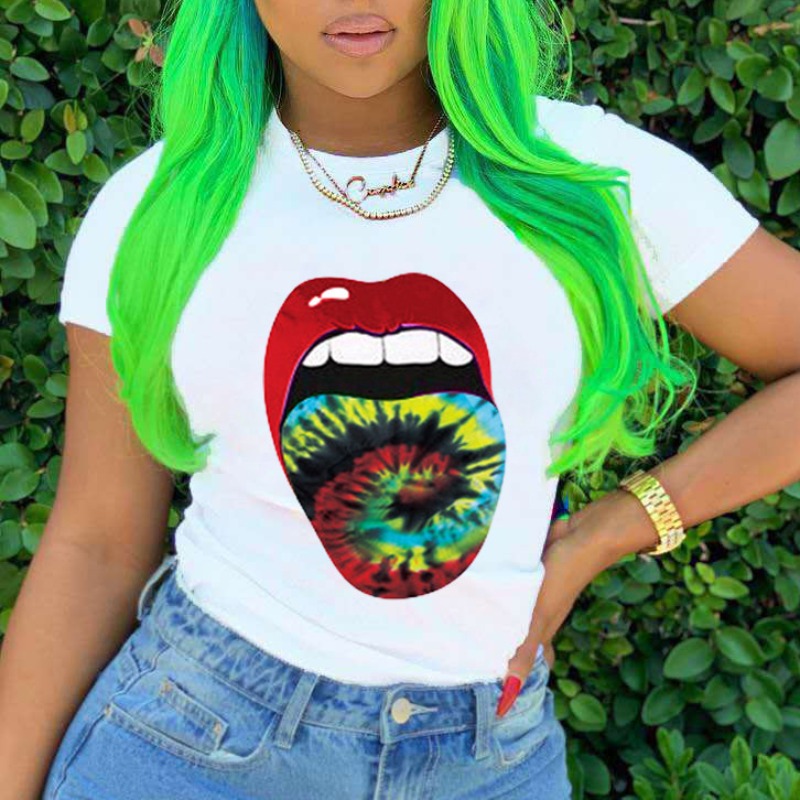 

lovely Casual O Neck Lip Print Green T-shirt