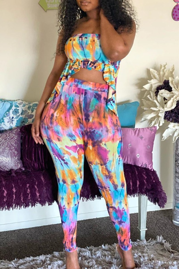 

lovely Casual Tie-dye Multicolor Two-piece Pants Set, Multi