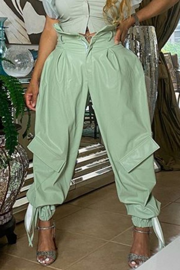 

lovely Casual High-waisted Zipper Light Green Pants
