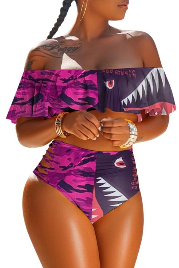 purple two piece swimsuit