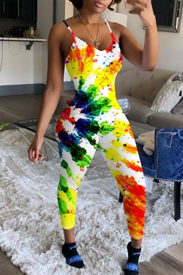 

Lovely Casual Print Multicolor One-piece Jumpsuit, Multi