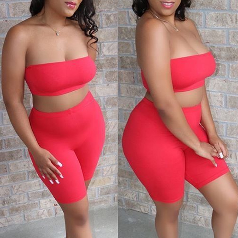 

lovely Casual Off The Shoulder Red Two-piece Shorts Set