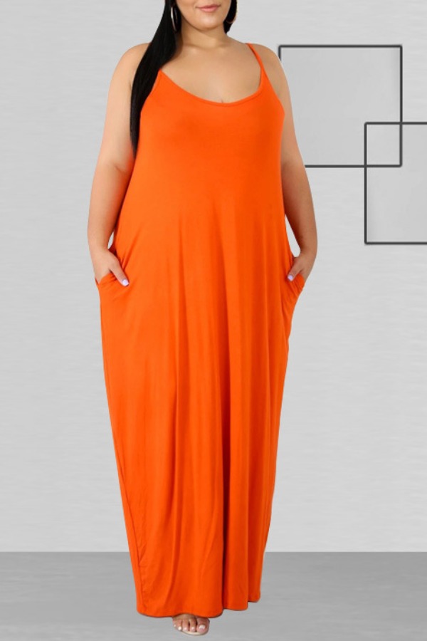 

lovely Casual Spaghetti Strap Orange Plus Size Maxi Dress