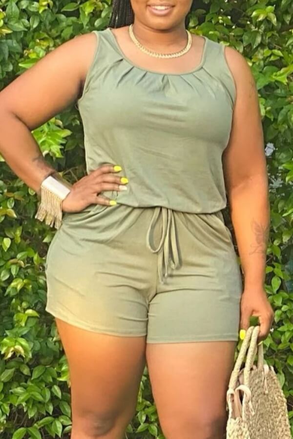 

Lovely Casual O Neck Drawstring Design Green One-piece Romper