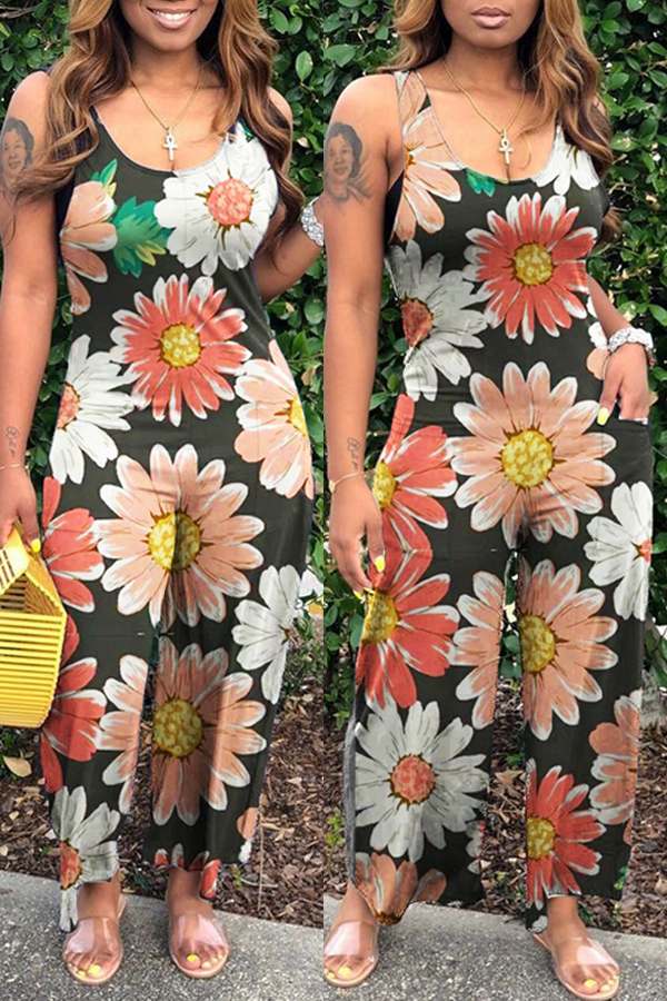 

lovely Bohemian Floral Print Black One-piece Jumpsuit