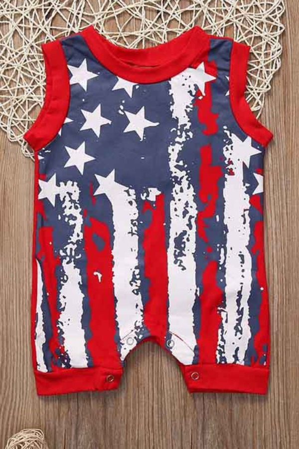 

lovely Independence Day Casual Print Red Boy One-piece jumpsuit