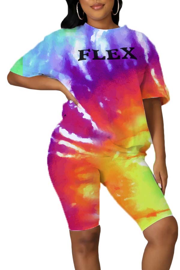 

lovely Leisure Tie-dye Multicolor Two-piece Shorts Set, Multi