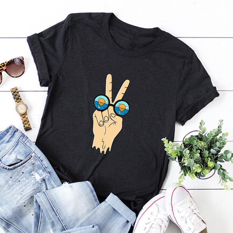 

lovely Casual O Neck Print Black T-shirt