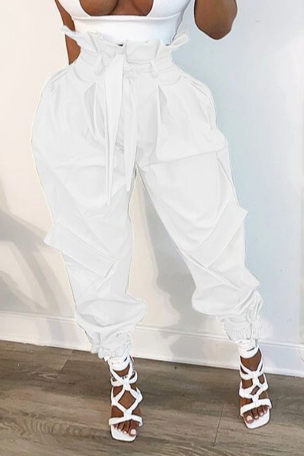 

lovely Chic Lace-up White Pants