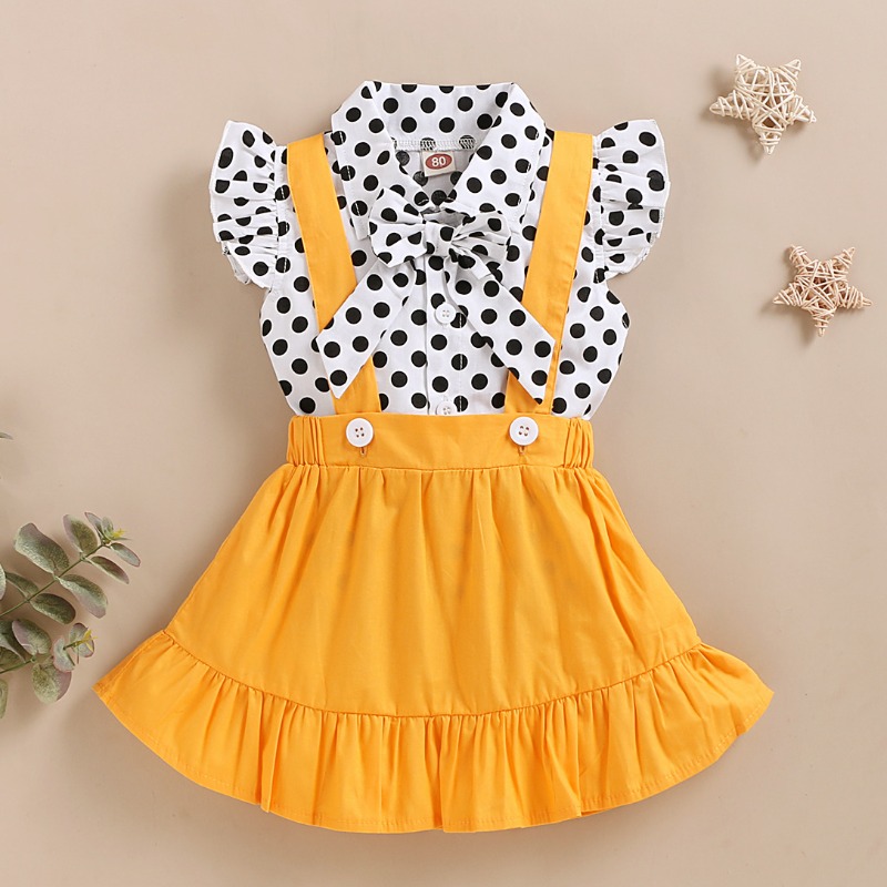 

lovely Sweet Dot Print Yellow Girl Two-piece Skirt Set