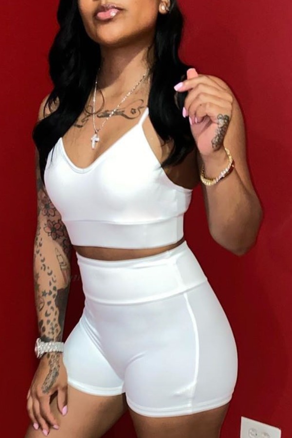 lovely Sexy Skinny White Two-piece Shorts Set