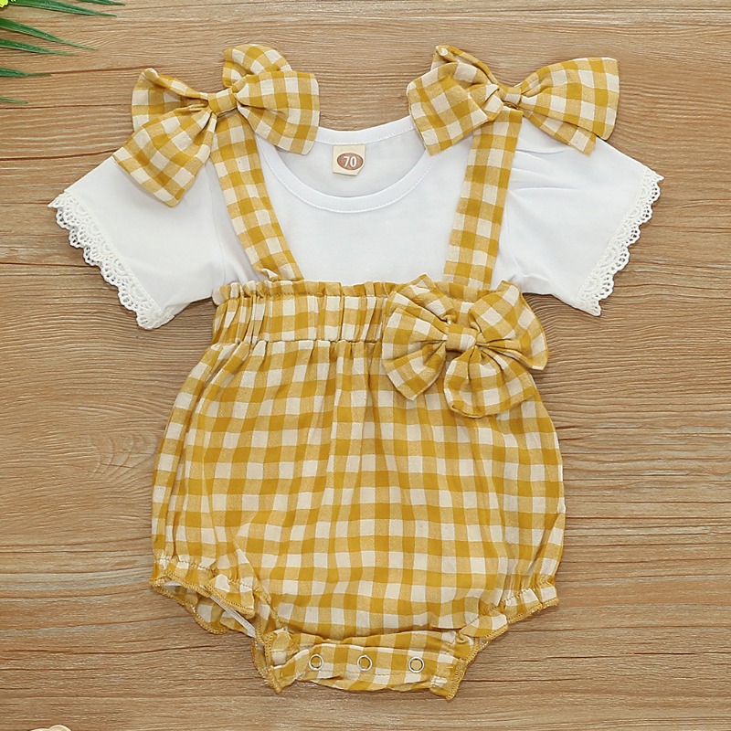 

lovely Sweet Grid Print White Girl Two-piece Shorts Set