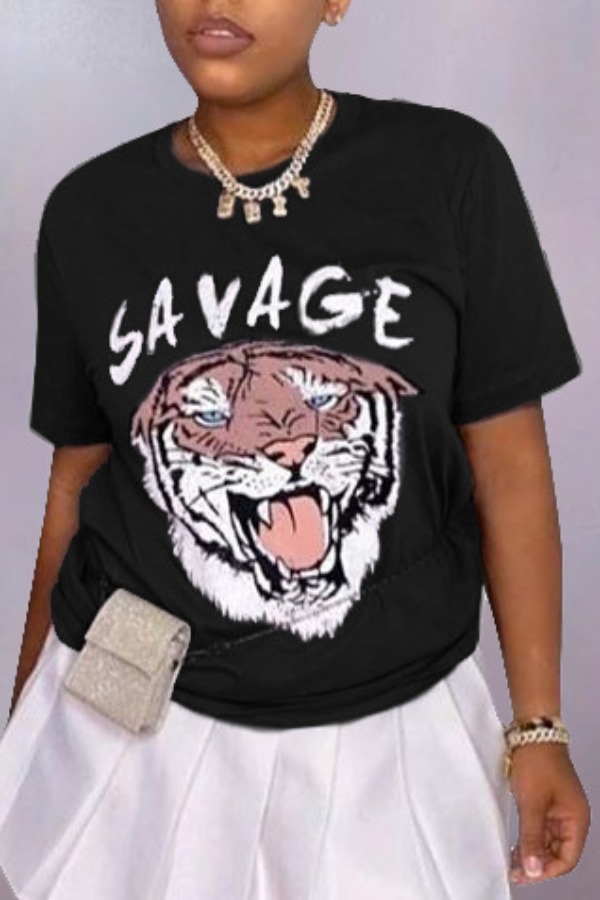 

lovely Casual O Neck Print Black T-shirt