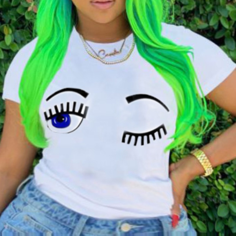 Lovely Casual O Neck Print White Plus Size T-shirt