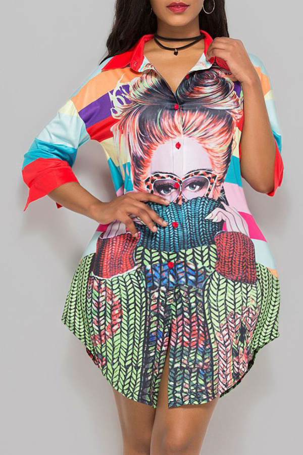 

Lovely Casual Print Multicolor Mini Plus Size Dress, Multi