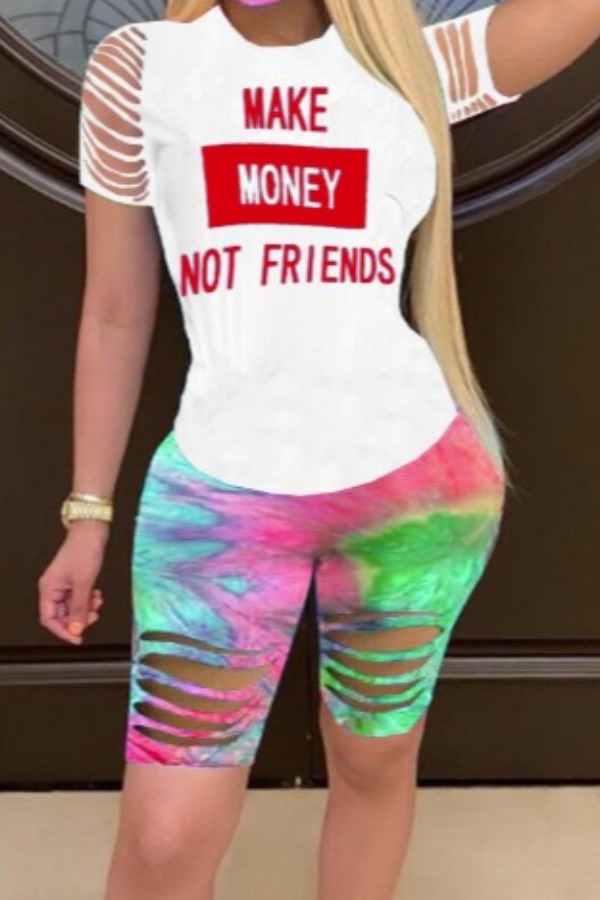 

Lovely Street Letter Print Hollow-out Red Two-piece Shorts Set