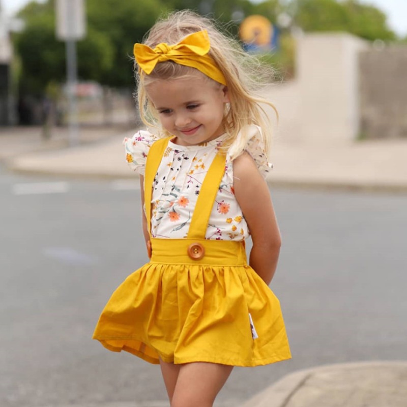 

lovely Casual Print Yellow Girl Two-piece Skirt Set