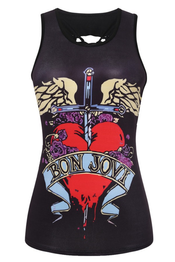 

lovely Casual Print Hollow-out Black Camisole